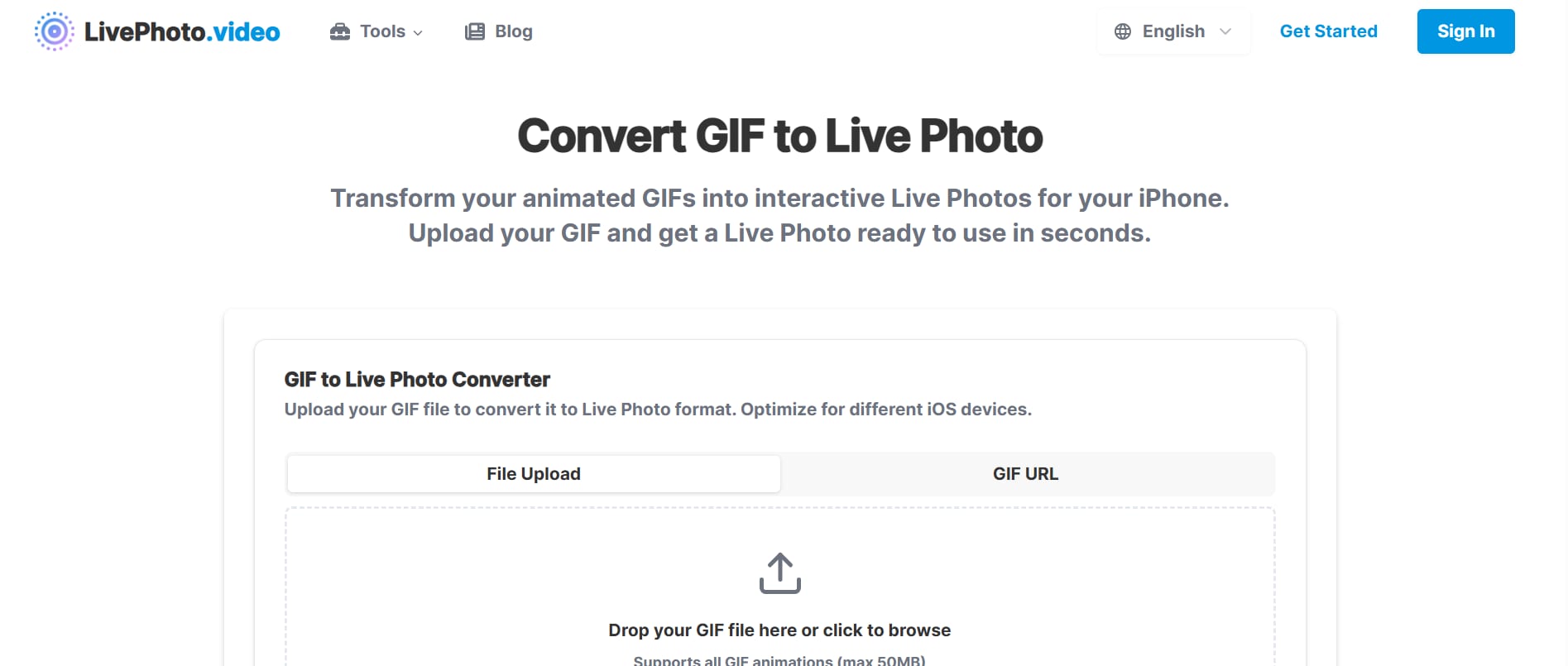 Online-Konverter: GIF-Datei im Browser hochladen